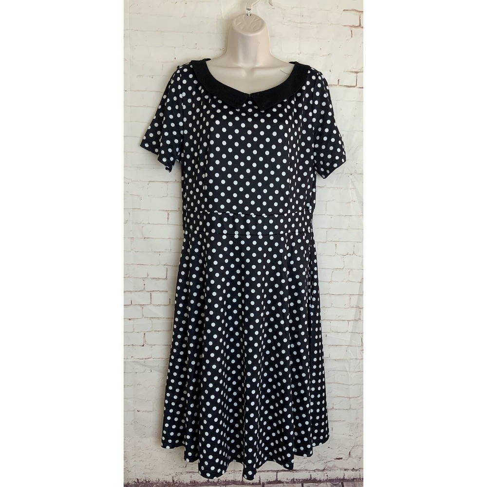 Helyo Womens Black‎ White Polka Dot Short Sleeve Collared Dress Size XXL